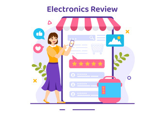 Electronics Review Vector Illustration with Customer Rating Quality of Service or Application and Provide Feedback in Flat Cartoon Background