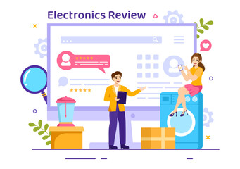 Electronics Review Vector Illustration with Customer Rating Quality of Service or Application and Provide Feedback in Flat Cartoon Background