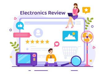 Electronics Review Vector Illustration with Customer Rating Quality of Service or Application and Provide Feedback in Flat Cartoon Background