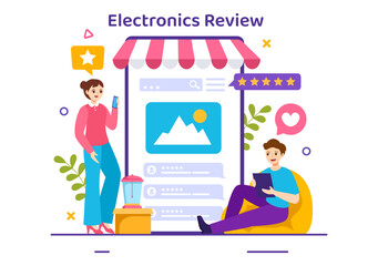 Electronics Review Vector Illustration with Customer Rating Quality of Service or Application and Provide Feedback in Flat Cartoon Background