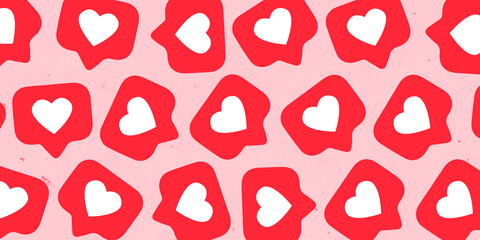 Obraz premium Social Media Creative Concept Art Collage. Icon Web Montage. Copy Space Background Texture Banner Flyer Poster Post Card Design. Like Love Follower Share Symbol Home Page Web Trendy Famous Trend 2024 