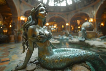 Little Mermaid statue inside the building - obrazy, fototapety, plakaty