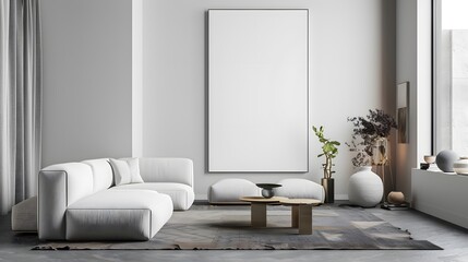 mock up posters frame on wall in modern interior background, living room