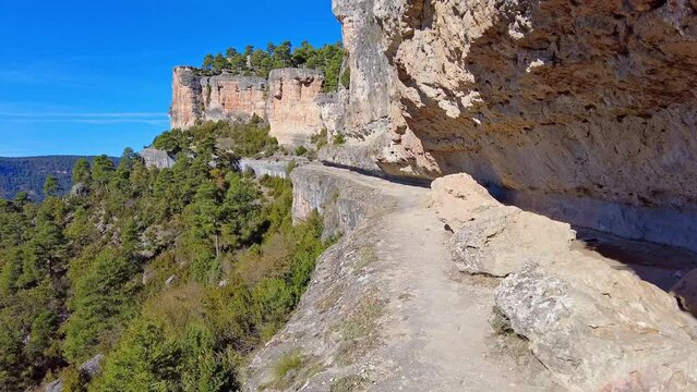 Panoramic view of the Serrania de Cuenca at Una in Spain. Hiking trails La Raya and El Escaleron in Una, Cuenca, Spain
