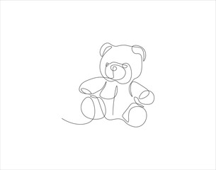 Continuous Line Drawing Of Teddy Bear. One Line Of Teddy Bear. Doll Continuous Line Art. Editable Outline.