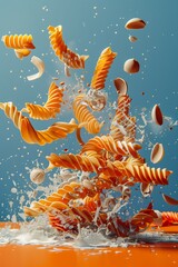 Fototapeta premium An isolated marketing concept of amazing fresh pasta in mid air with ingredients.