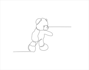 Continuous Line Drawing Of Teddy Bear. One Line Of Teddy Bear. Doll Continuous Line Art. Editable Outline.