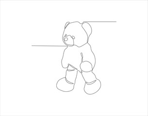 Continuous Line Drawing Of Teddy Bear. One Line Of Teddy Bear. Doll Continuous Line Art. Editable Outline.