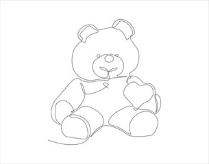 Continuous Line Drawing Of Teddy Bear. One Line Of Teddy Bear. Doll Continuous Line Art. Editable Outline.