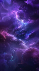 A purple and blue space with many stars filled with clouds and the stars are scattered throughout....