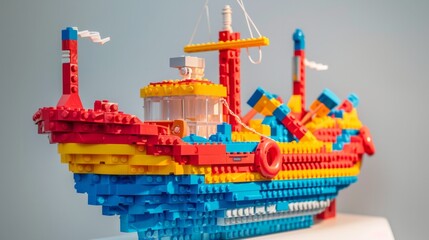 boat made of legos,generative ai - obrazy, fototapety, plakaty