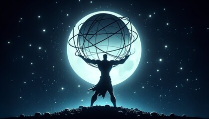 A whimsical, animated depiction of Atlas silhouetted against a full moon, creating a mystic and ethereal look.