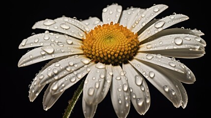 White daisy with water drops on petals.  - Powered by Adobe