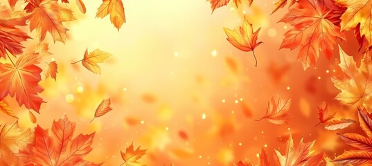 Naklejka na ściany i meble Autumn orange banner with blurred maple leaves background for seasonal marketing and advertising