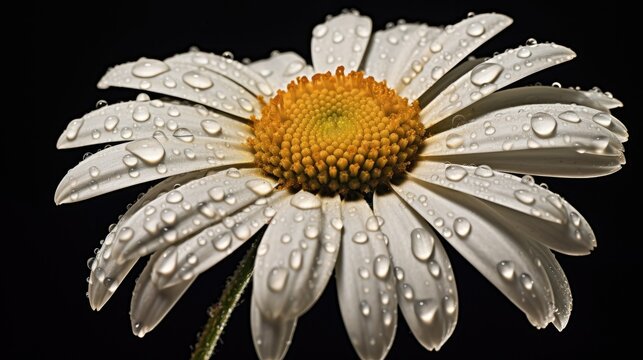 White daisy with water drops on petals. 