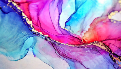 Image of alcohol ink art with pink and light blue base