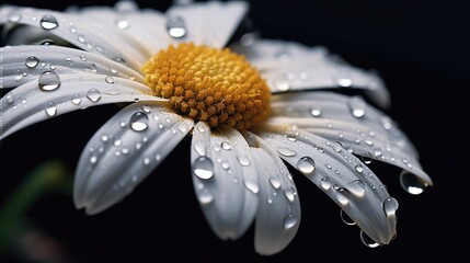 White daisy with water drops on petals.  - Powered by Adobe