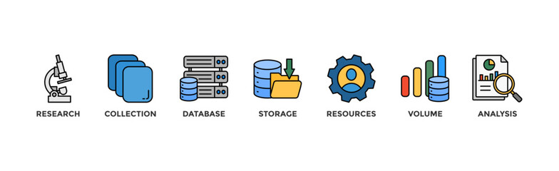 Big data banner web icon vector illustration concept with icon of research, collection, database, storage, resources, volume and analysis	
