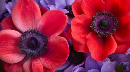 Fototapeta premium pink and purple anemone flowers generative ai