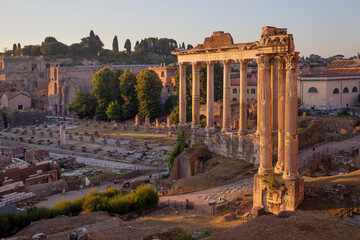 Roman Forum, also known as Foro di Cesare, or Forum of Caesar at sunrise in Rome.