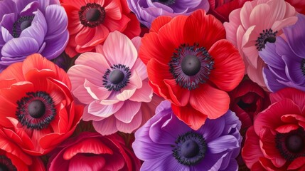 pink and purple anemone flowers generative ai