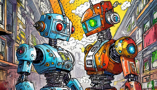 a robot, comic style of ai robot Artificial Intelligence