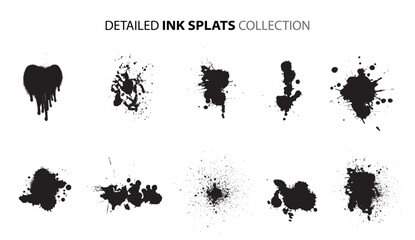 Large collection of detailed ink splats. Vector illustration.