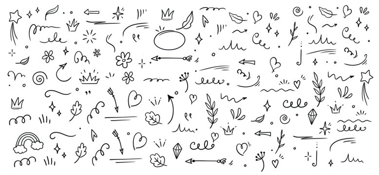 Sketch element line set. Abstract nature element decoration graphic icon set. Sketch hand drawn line element for brush, abstract decoration design. Vector.