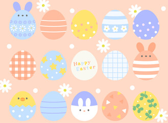 イースーターエッグとイースターバニーを描いたイラストセット