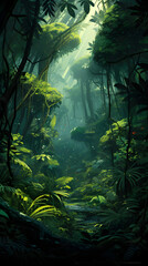 Fototapeta na wymiar Verdant Panorama: A Captivating Render of an Untouched CG Jungle.