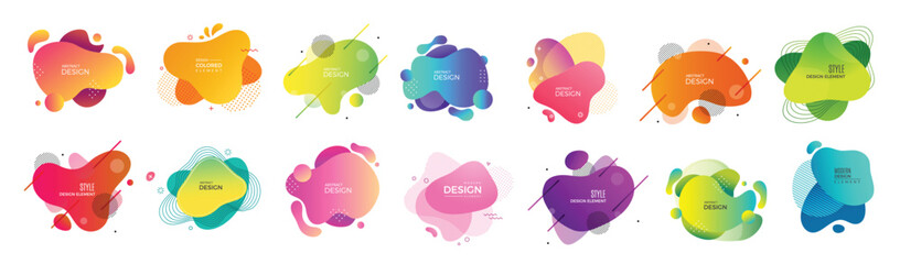 Abstract paint forms. Decorative colored Memphis shapes different elements for logo design projects vector. Illustration of color dynamic fluid, graphic flow shape. Vector illustration.