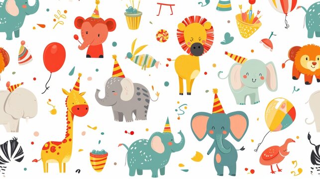 vector pattern with animals birthday generative ai