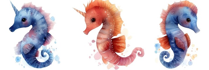 Seahorse fish watercolor painting in white background