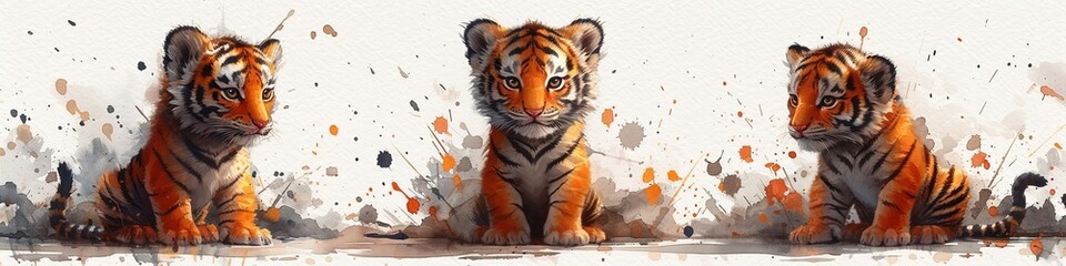 Cute tiger watercolor painting with background