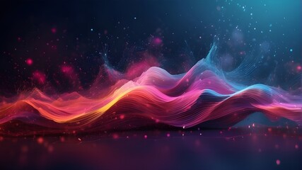 wallpaper with waves in shades of red and blue. Neon Waves Crashing: An Abstracted Colorful Ode to the Monthly Full Moon Generative AI, Data science, and Art - obrazy, fototapety, plakaty