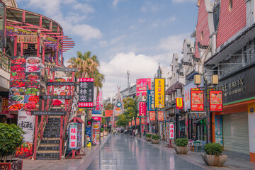 Guilin, China - January 26, 2021: Main walking street Zhengyang in Guilin, China