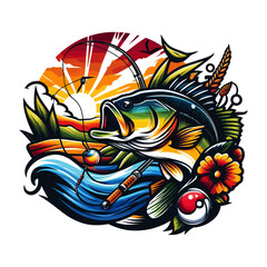 Naklejka premium Big bass fish illustration for t shirt design