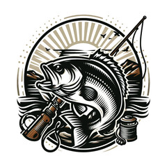 Big bass fish illustration for t shirt design - obrazy, fototapety, plakaty