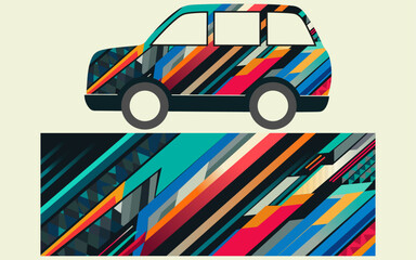Sports car wrap decal design vector. Graphic abstract stripe racing background designs for wrapping vehicle. Vector illustration design.