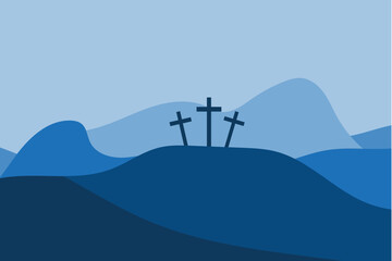 Fototapeta na wymiar crosses on hill. Symbol of faith, spirituality. Christian Easter remembrance. Vector illustration. EPS 10.