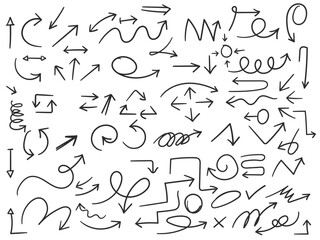 Hand drawn pencil emphasis arrows. Doodle scribble lines