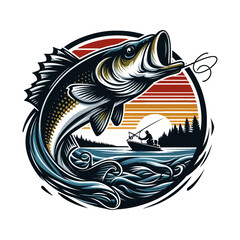 Big bass fish vector logo for t shirt design