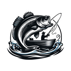 Big bass fish vector logo for t shirt design - obrazy, fototapety, plakaty
