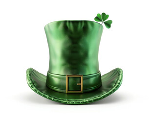 Satin green leprechaun hat isolated on white background. St. Patrick's Day symbol. AI generated