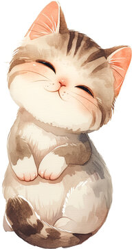 Cute kitten, cartoon style, isolated on transparent background. PNG