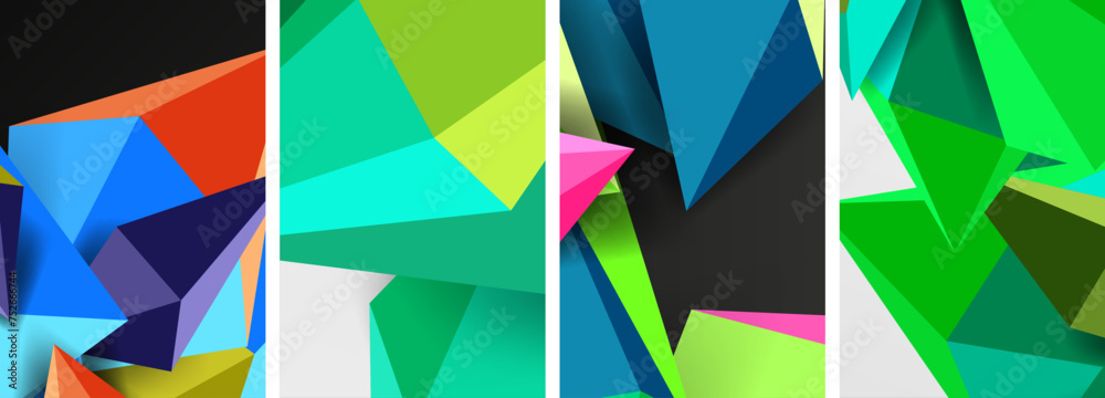 Poster mosaic triangles poster geometric abstract background set
