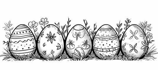 Easter eggs - decoration. Black and white picture