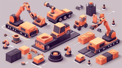 Fototapeta premium High tech green energy electric vehicle manufacturing with automated robot arm assembly line