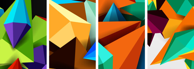 Triangle abstract concepts poster set with geometric minimal designs