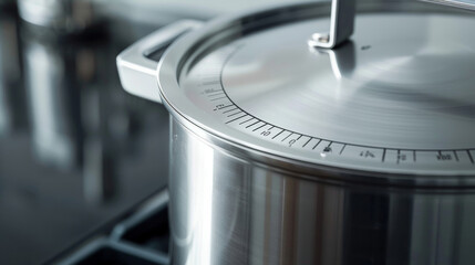 A detailed view of the cooking pot featuring measurement markings for precise cooking.